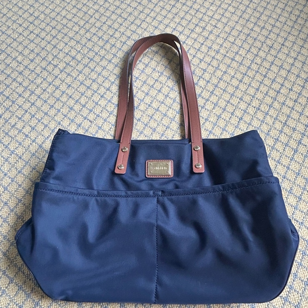 Calvin Klein Navy and Brown Tote Bag